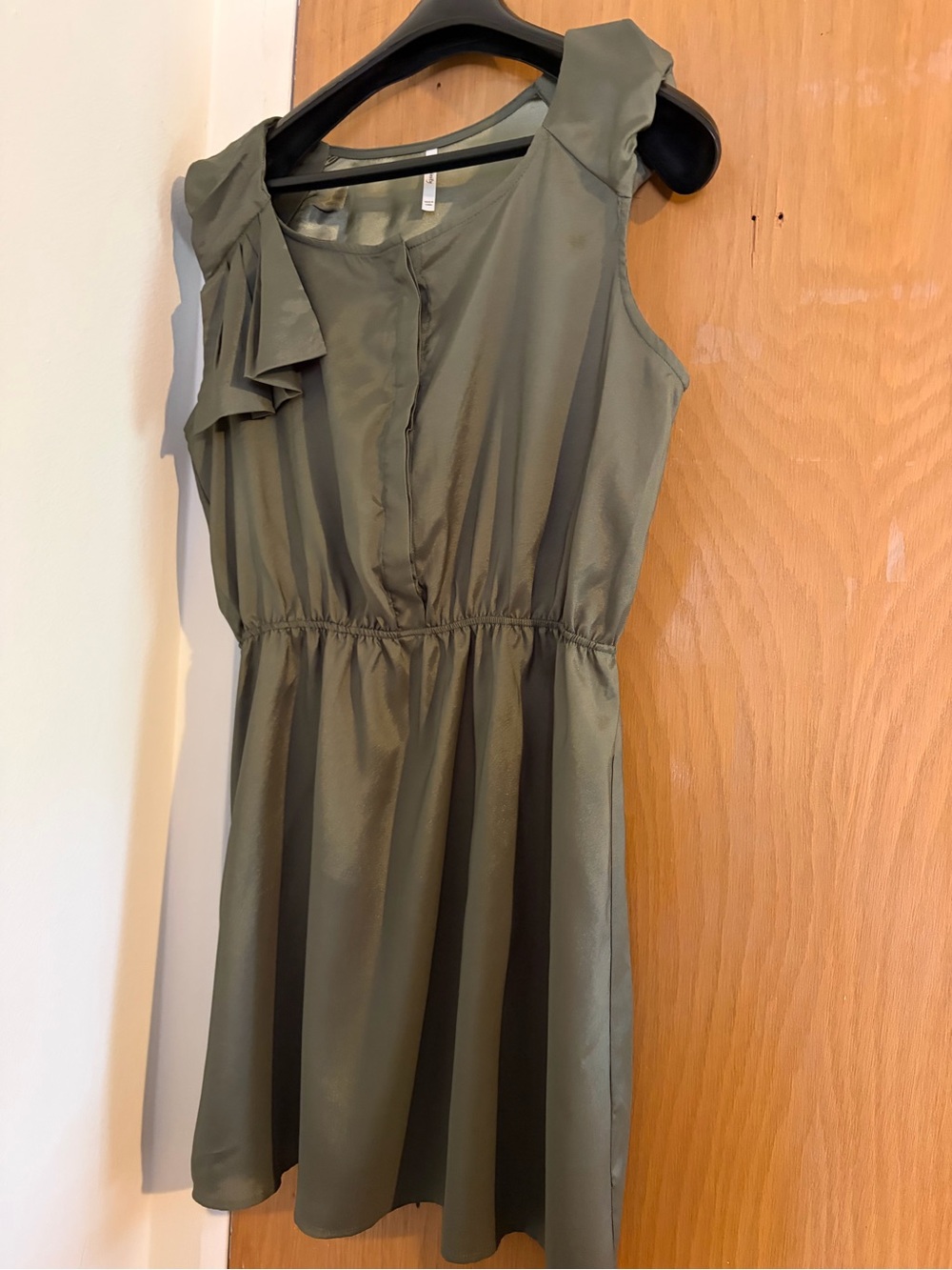 Trinity Olive Green Ruffle-Shoulder Mini Dress